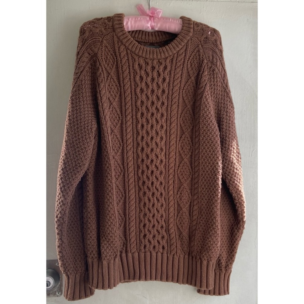 Vintage Oversized Cable a knit Sweater in Chocolate Brown